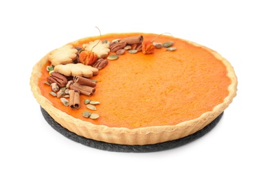 Delicious homemade pumpkin pie isolated on white