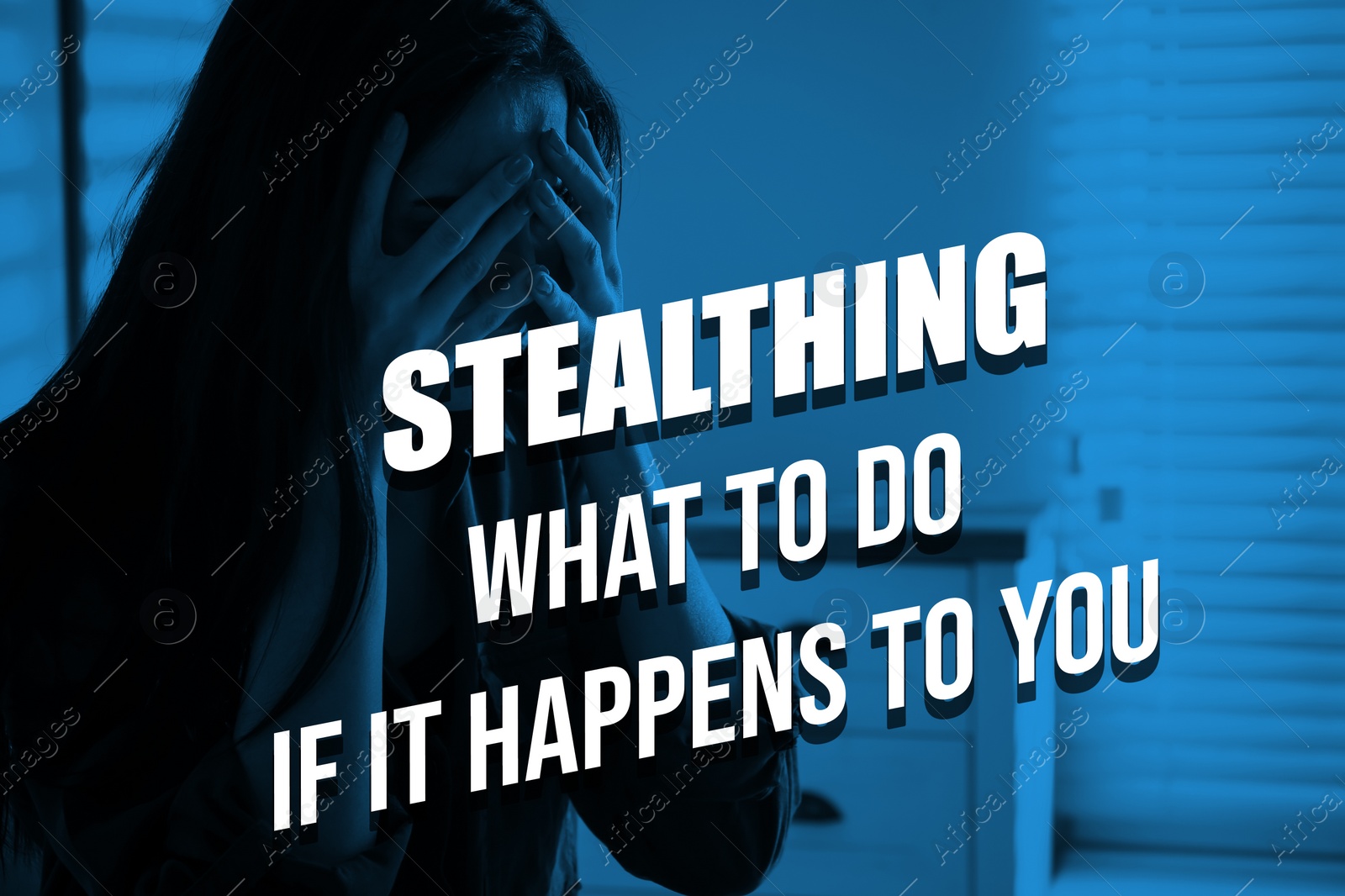 Image of Stealthing What To Do If It Happens To You? Abused woman crying indoors, toned in blue