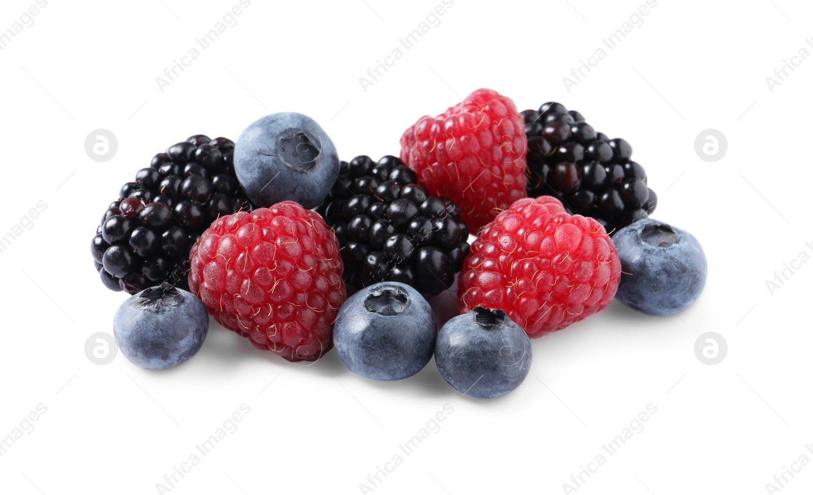 Photo of Many different ripe berries isolated on white