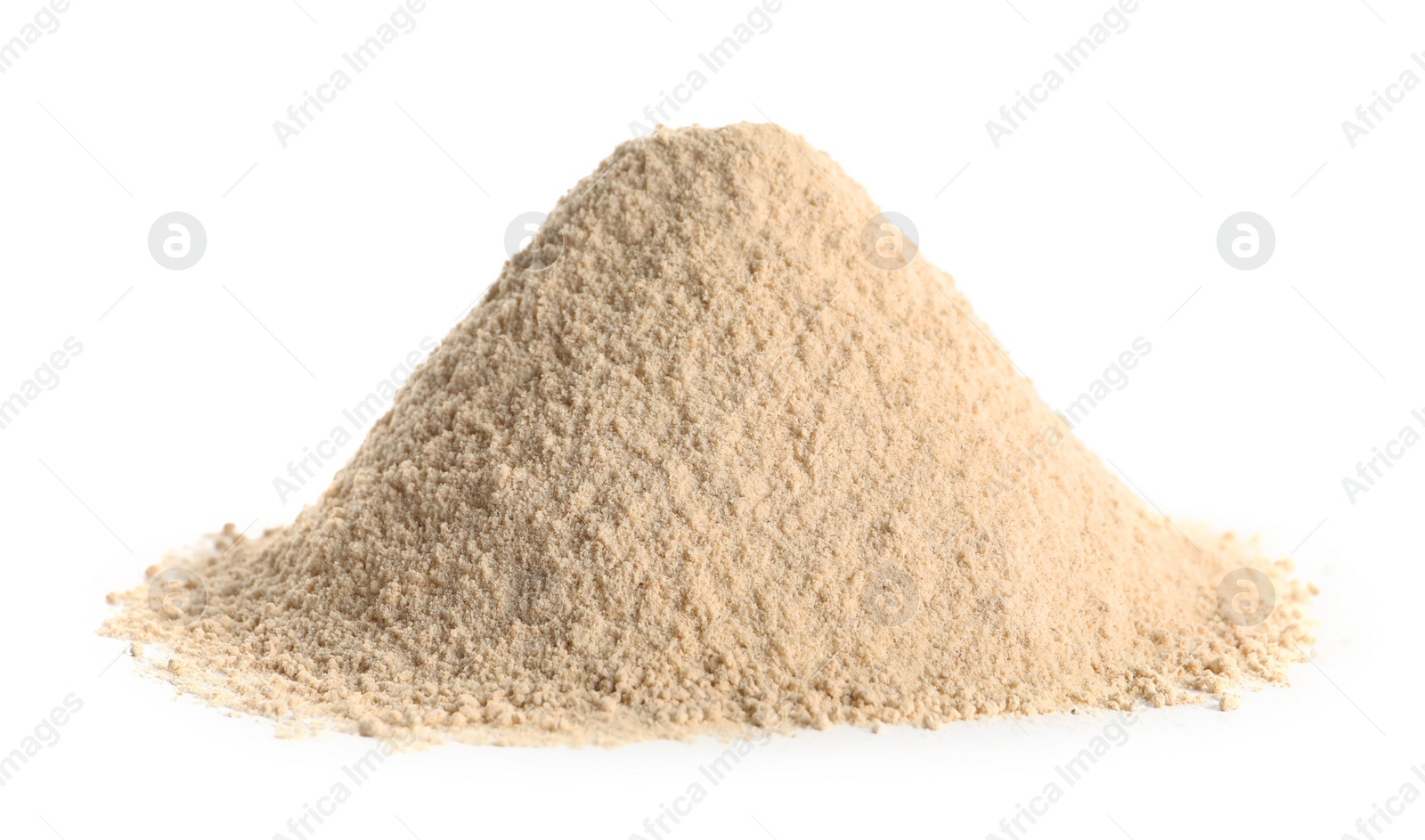 Photo of Pile of buckwheat flour isolated on white