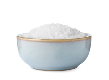 Photo of Natural sea salt in bowl isolated on white