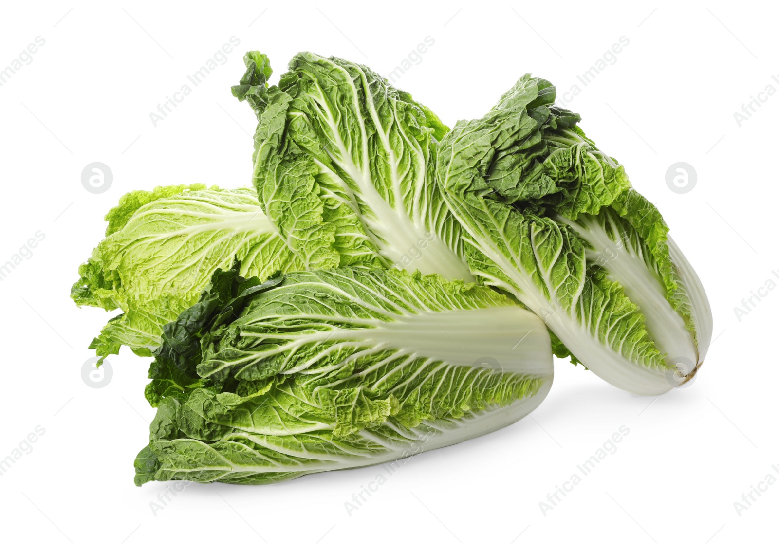 Photo of Fresh tasty Chinese cabbages on white background