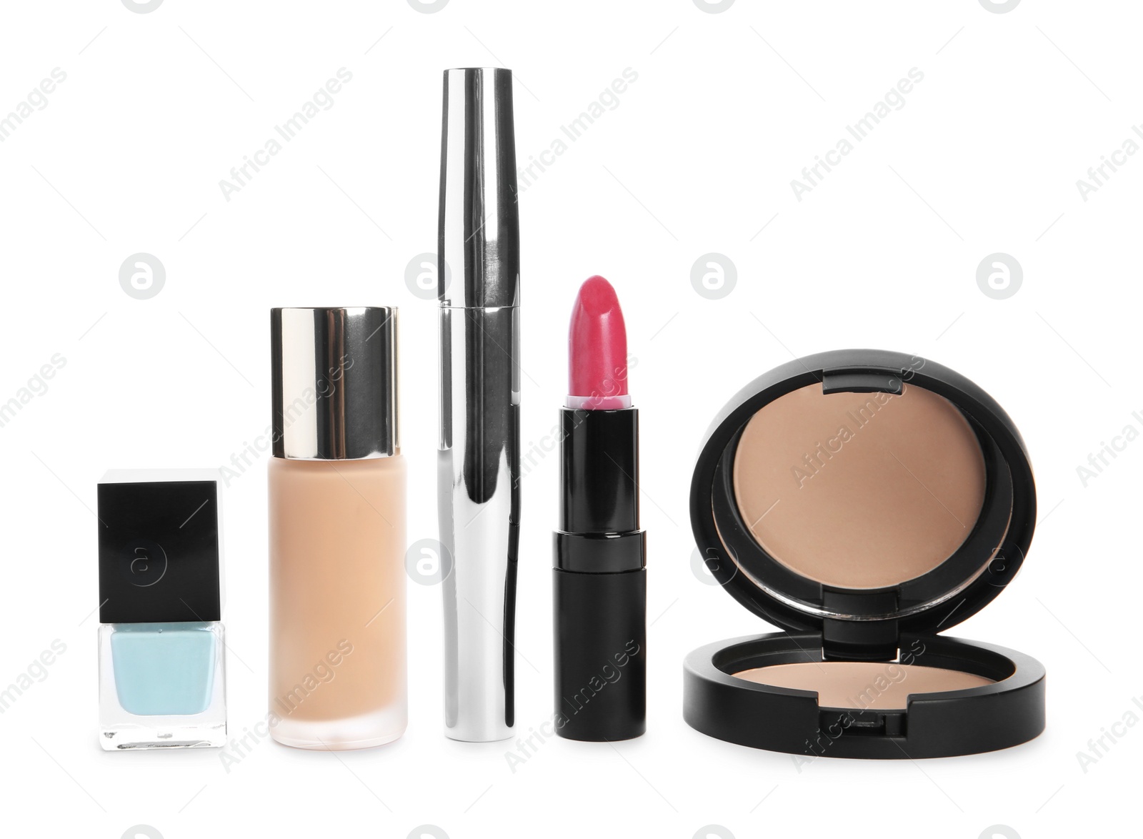 Photo of Set of makeup products on white background