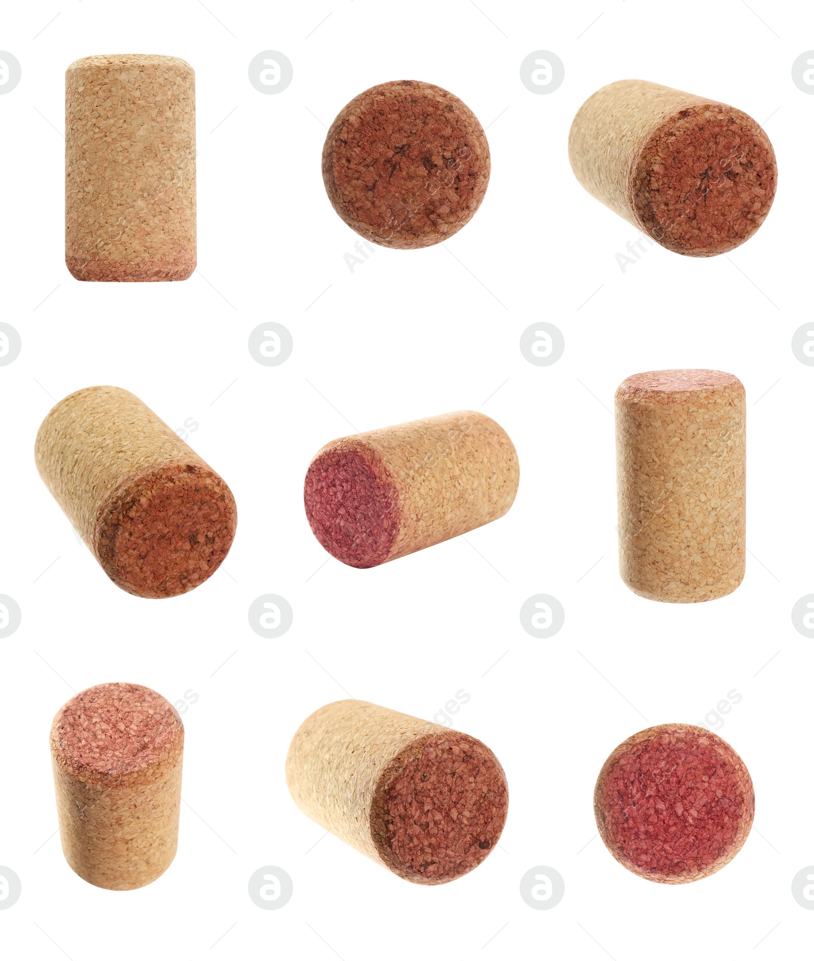 Image of Set with wine corks on white background