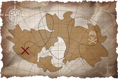 Illustration of Old pirate treasure map on white background, illustration