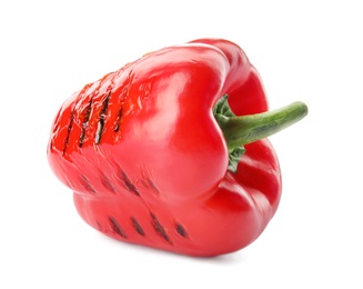 Grilled ripe paprika pepper on white background