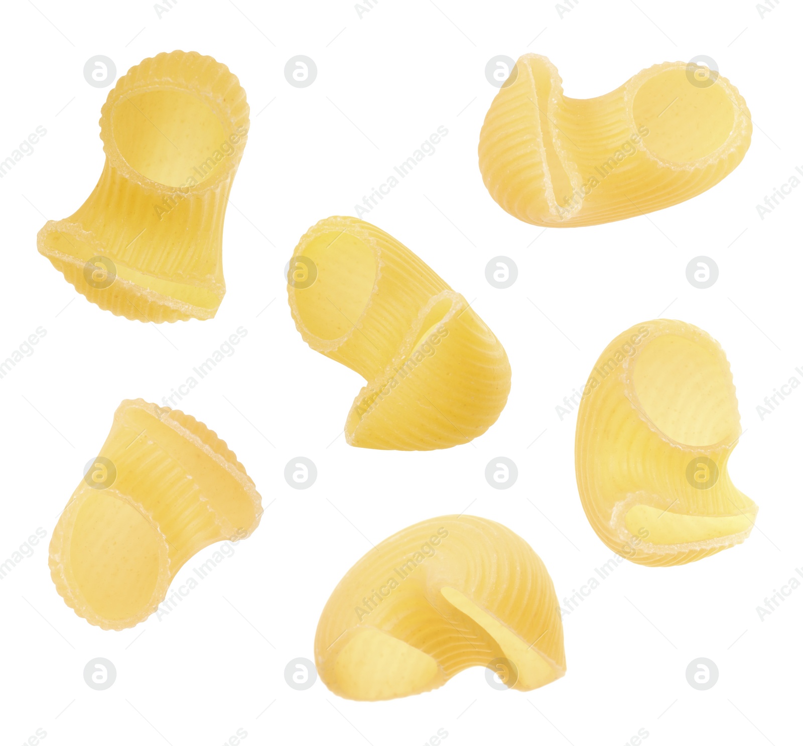 Image of Raw horns pasta isolated on white, set