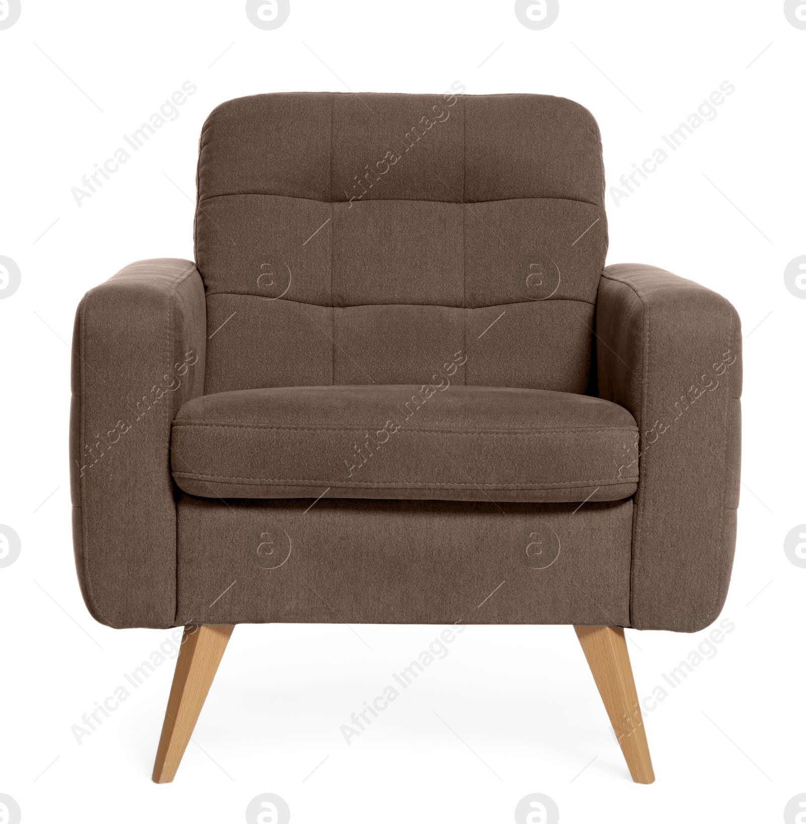 Image of One comfortable coffee color armchair isolated on white