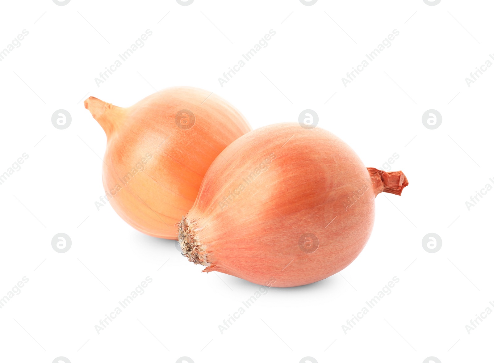 Photo of Fresh yellow onion bulbs isolated on white