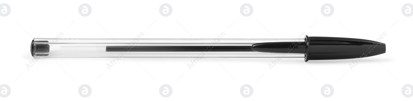 Photo of New black plastic pen isolated on white