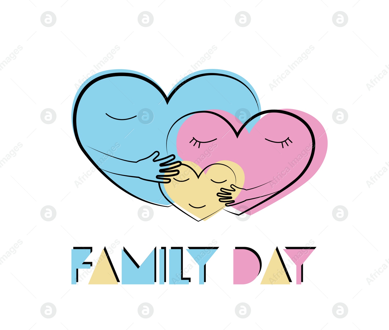 Illustration of Happy Family Day.  hearts on white background