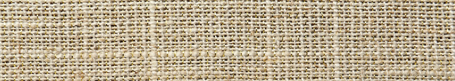 Texture of natural burlap fabric as background, top view. Banner design