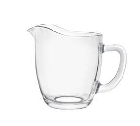 Photo of Empty glass pitcher with handle isolated on white