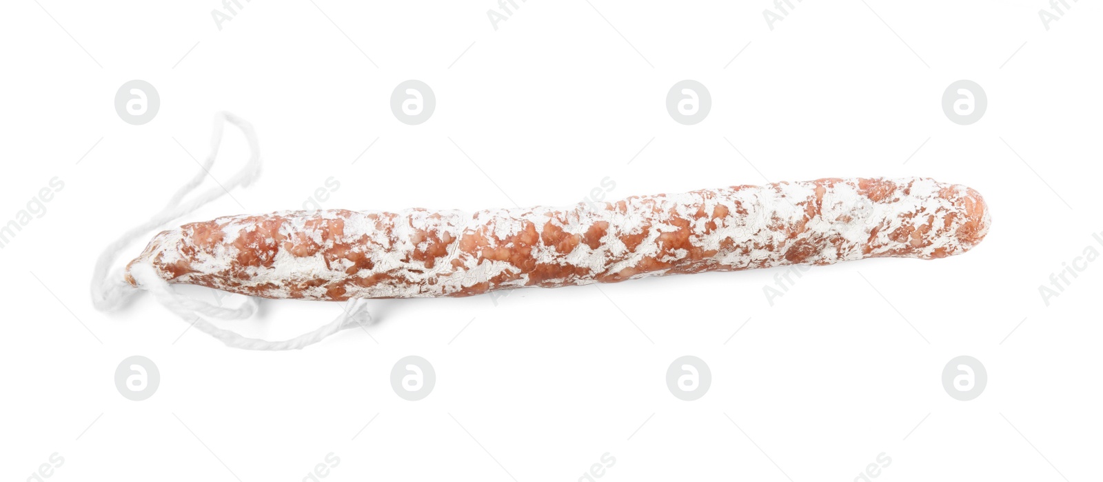 Photo of Tasty sausage on white background. Meat product