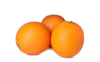 Photo of Fresh ripe oranges isolated on white. Citrus fruit