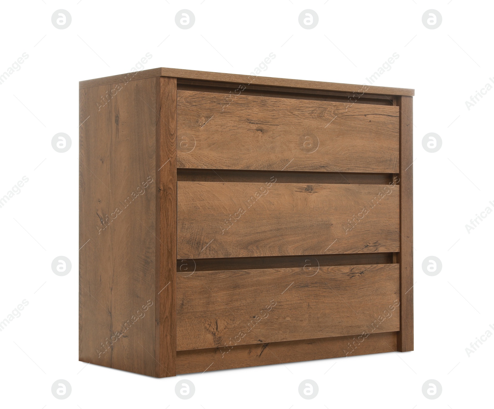 Photo of Wooden chest of drawers isolated on white