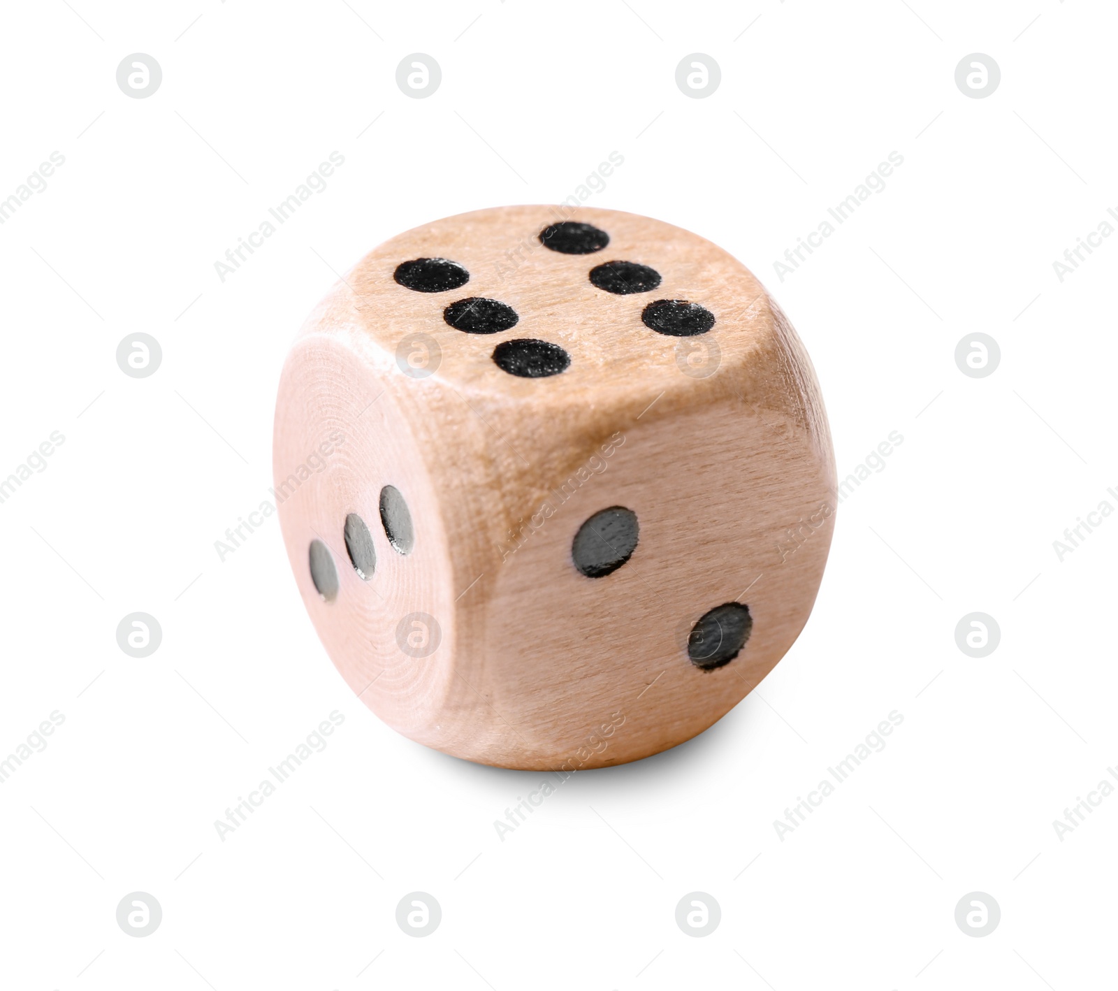 Photo of One wooden game dice isolated on white