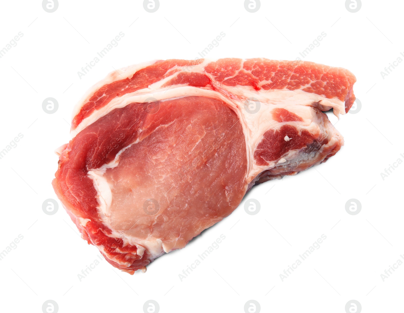 Photo of Fresh raw beef cut isolated on white, above view