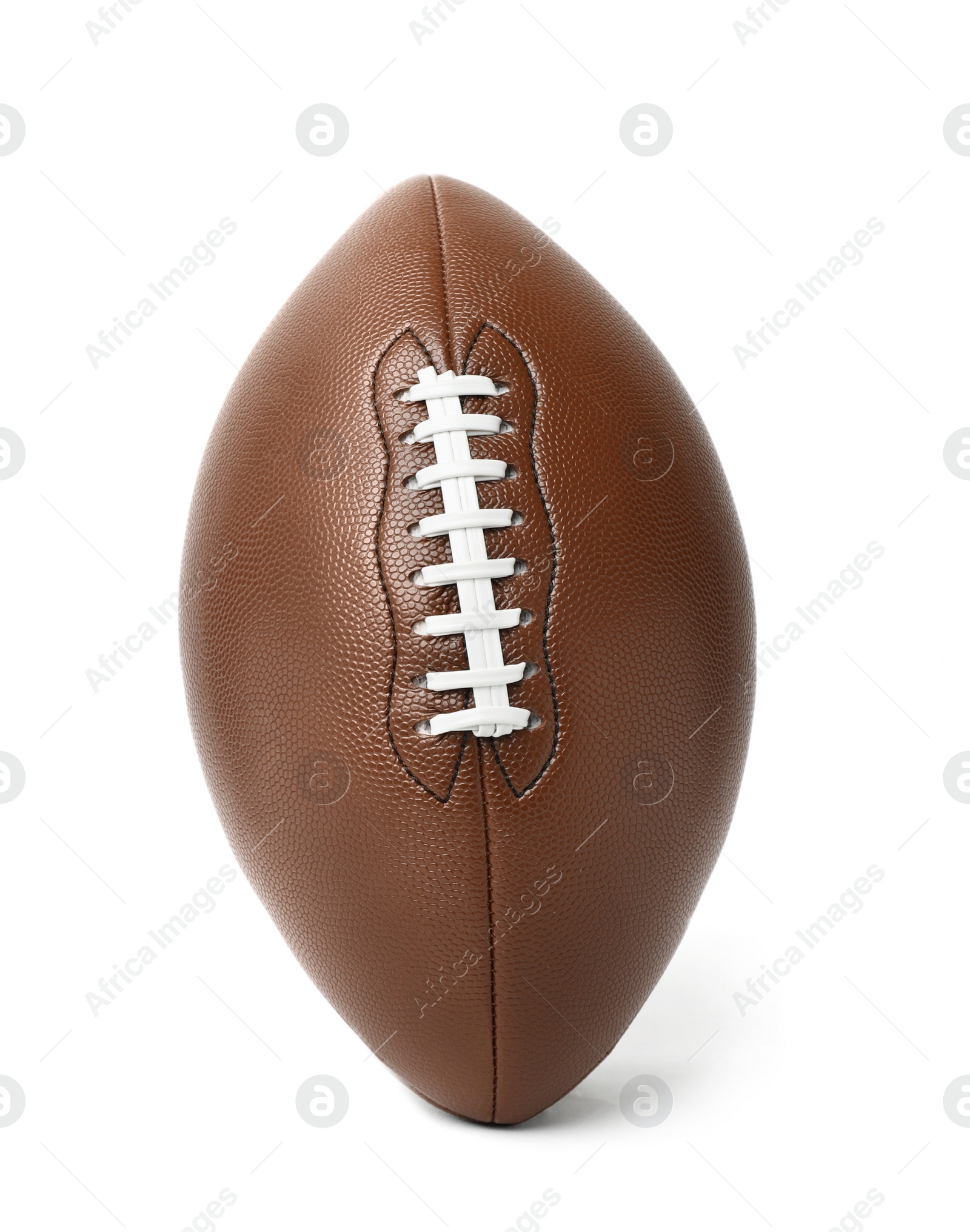 Photo of Leather American football ball on white background