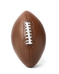 Photo of Leather American football ball on white background