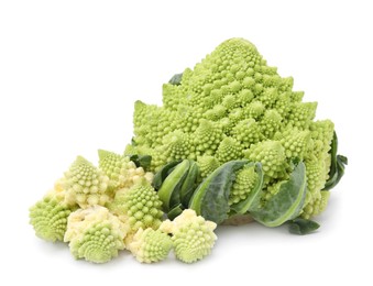 Photo of Cut fresh raw cauliflowers on white background