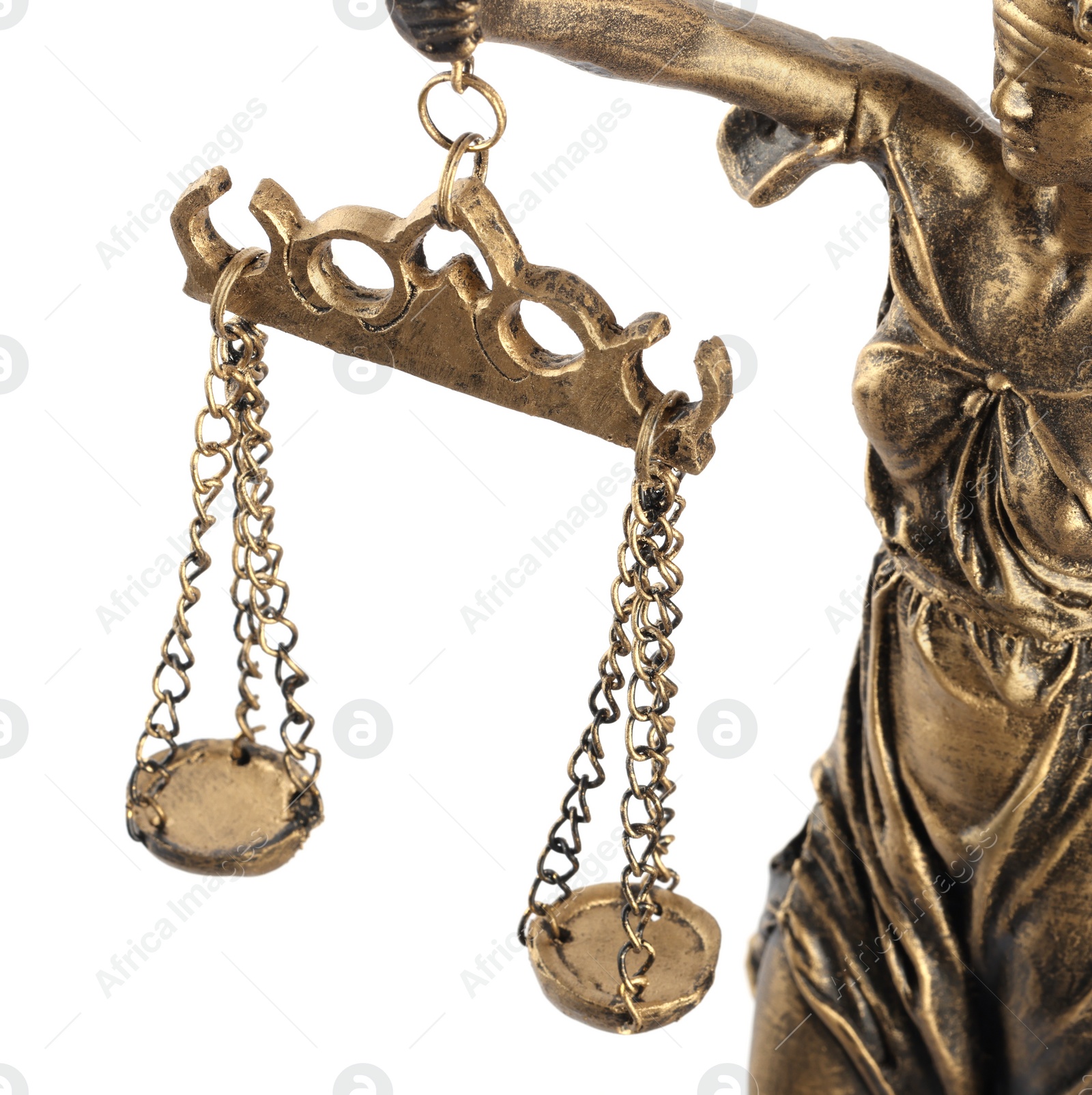 Photo of Statue of Lady Justice isolated on white. Symbol of fair treatment under law