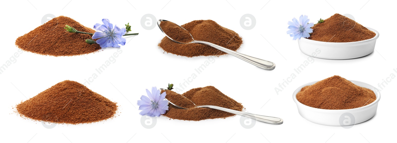 Image of Set with chicory powder on white background. Banner design 