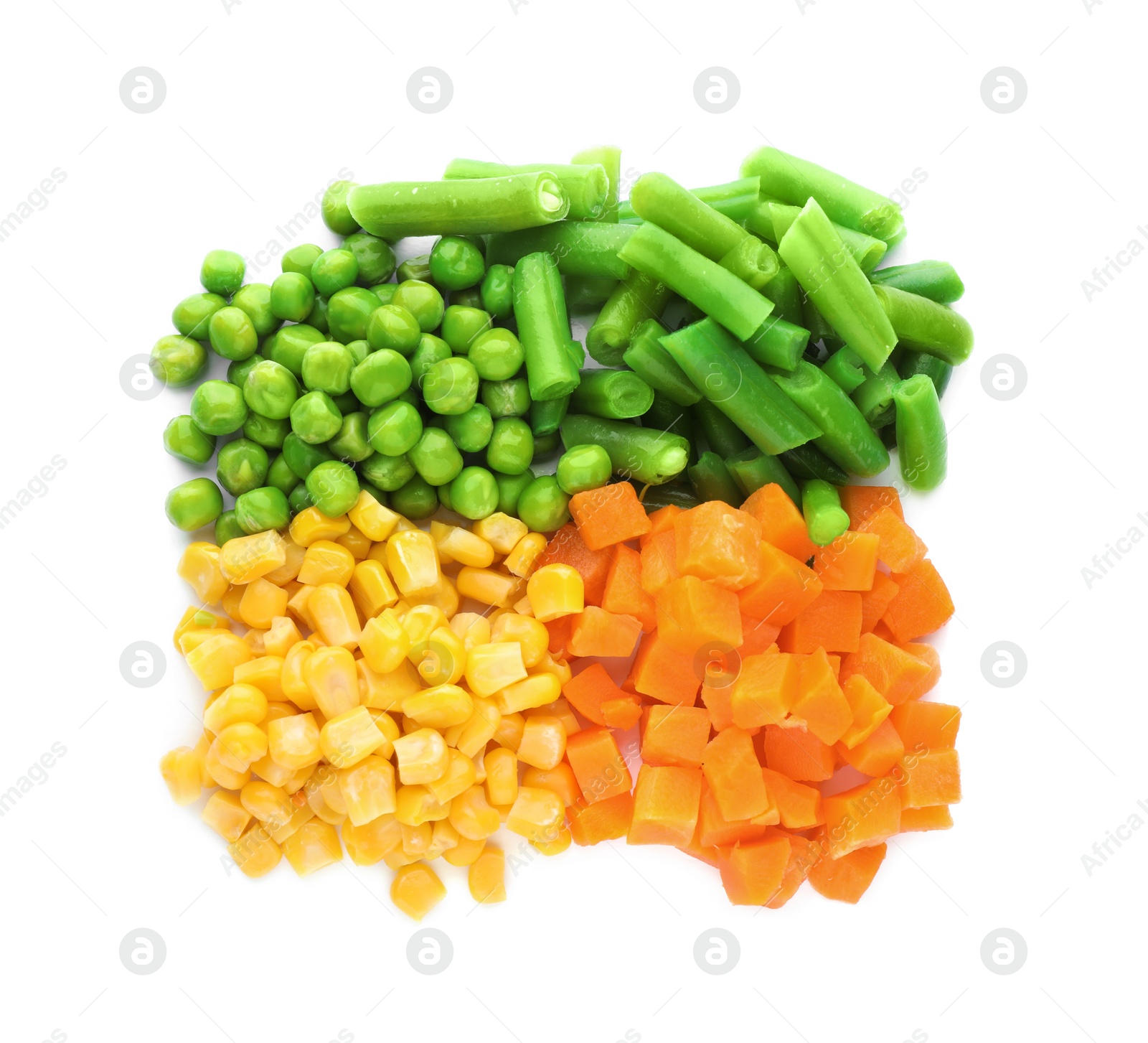 Photo of Sorted mix of fresh vegetables on white background, top view