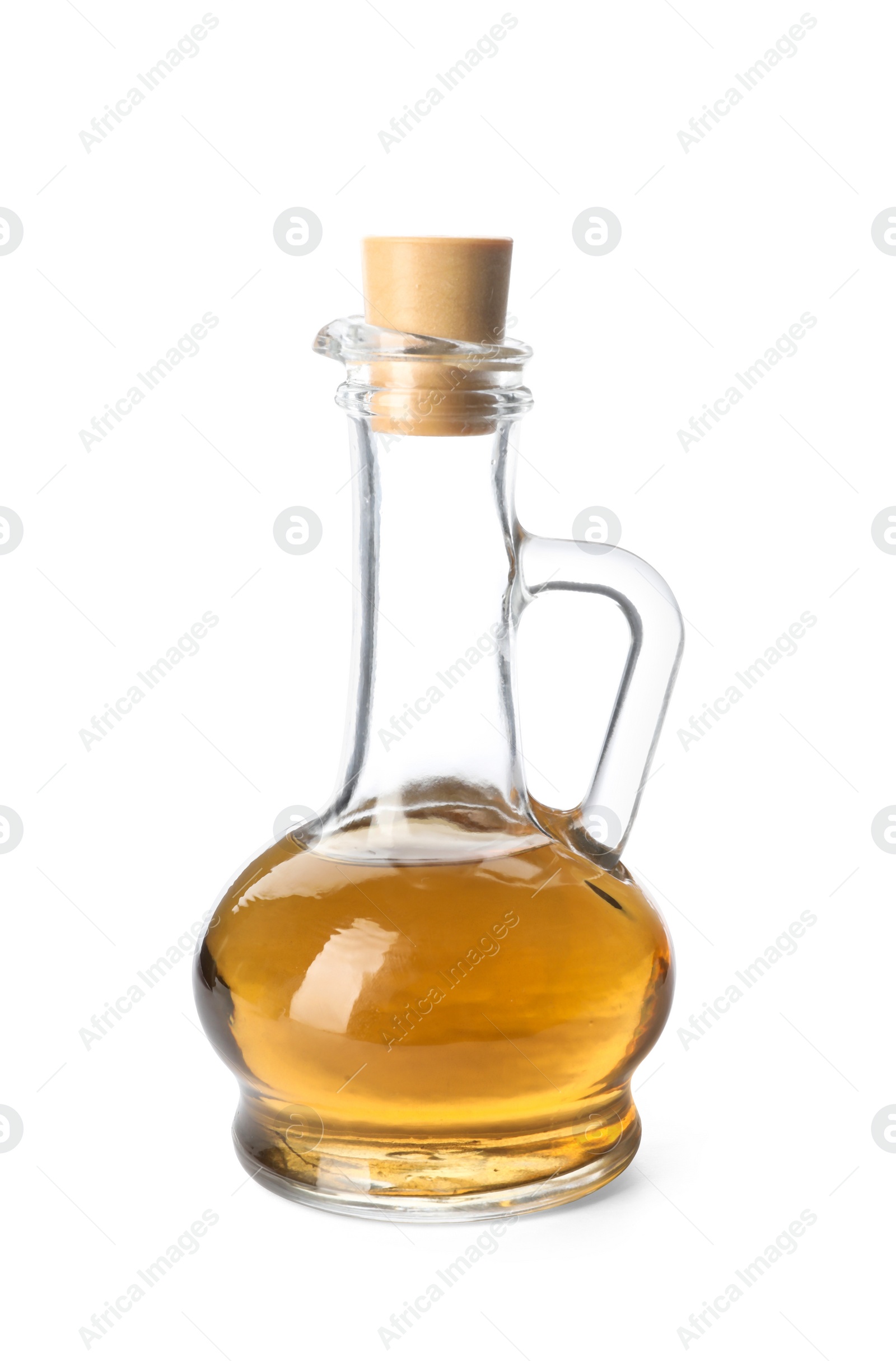 Photo of Jug with hemp oil on white background