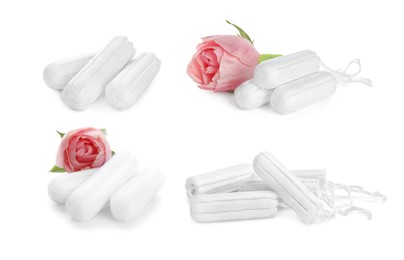 Image of Set with tampons on white background 