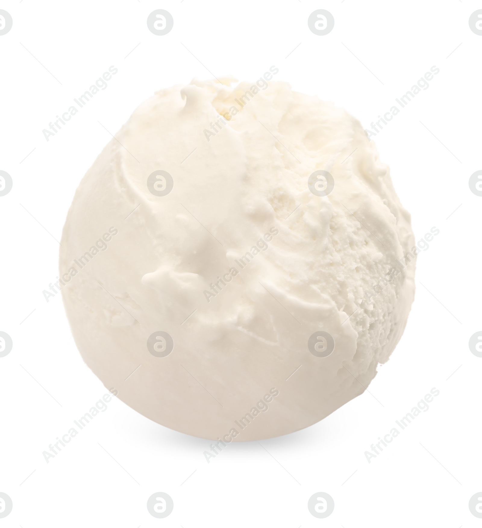 Photo of Ball of delicious vanilla ice cream on white background