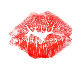 Photo of Color lipstick kiss mark on white background