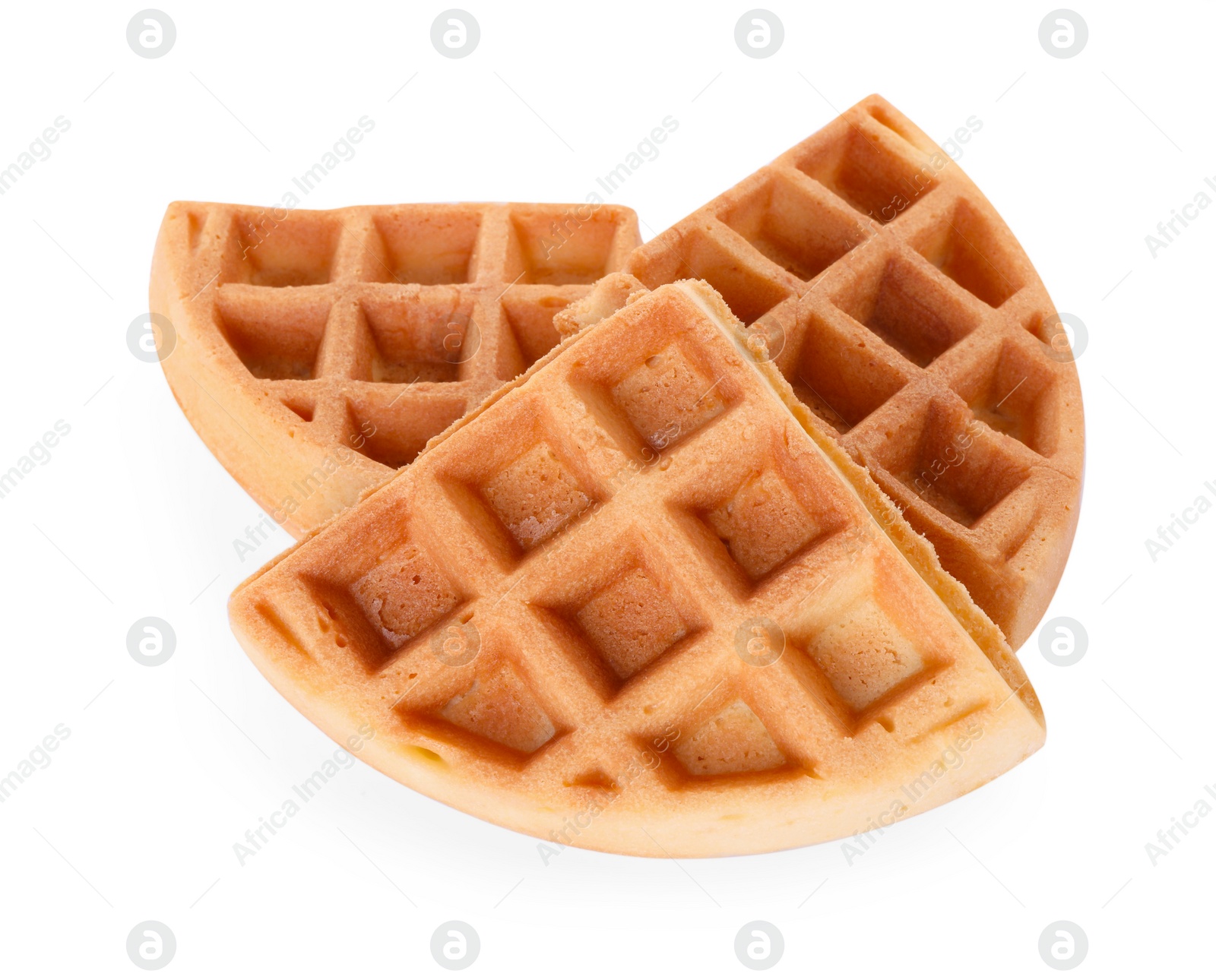 Photo of Many tasty Belgian waffles isolated on white