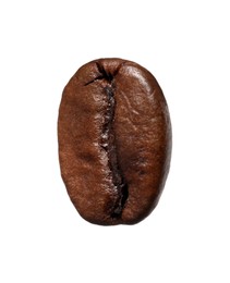 Photo of One aromatic roasted coffee bean isolated on white