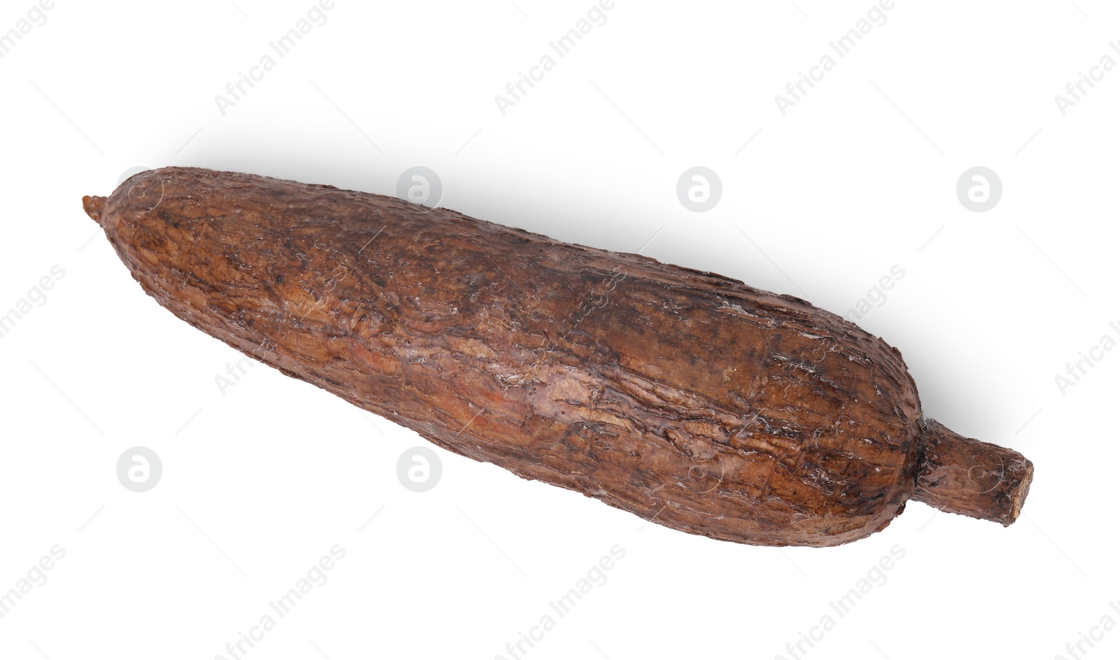 Photo of Whole cassava root isolated on white, top view