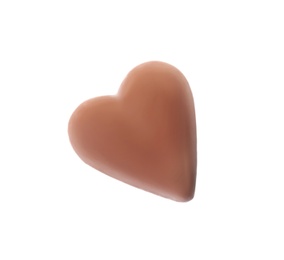 Tasty heart shaped chocolate candy isolated on white, top view. Valentine's day celebration