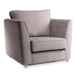 One comfortable pink gray armchair isolated on white