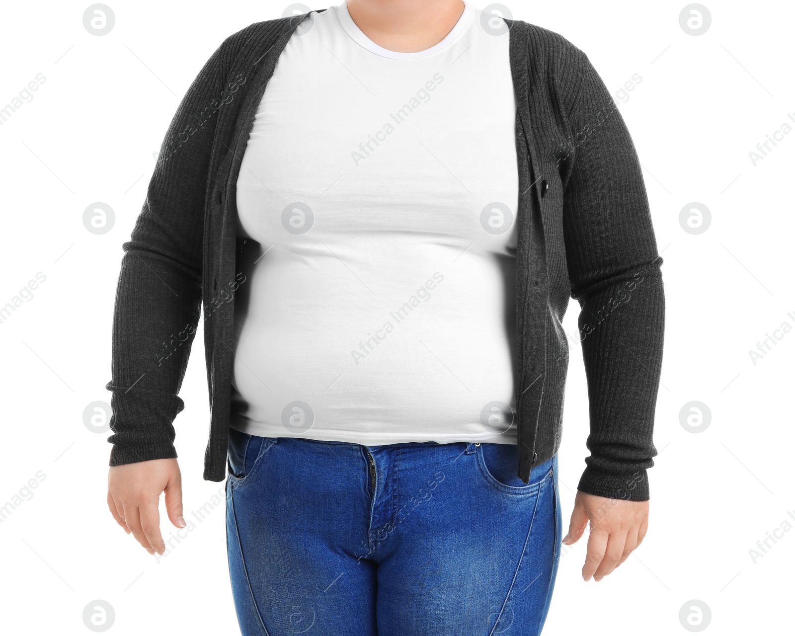 Photo of Overweight woman on white background