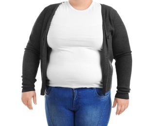 Overweight woman on white background