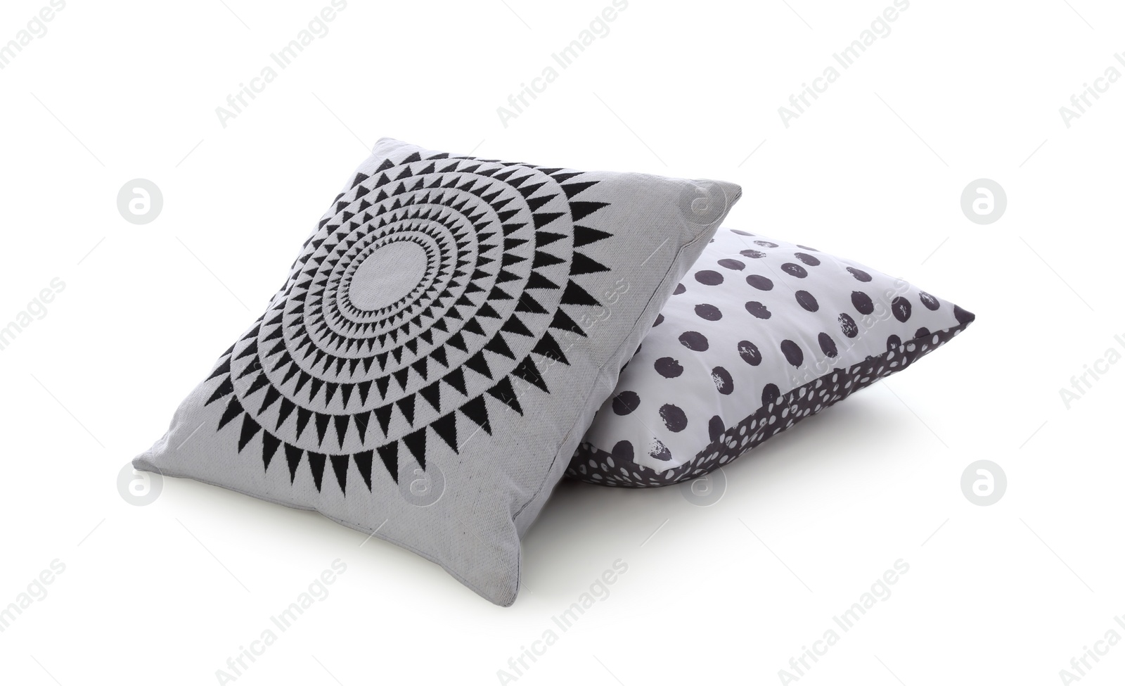 Photo of Different colorful pillows on white background