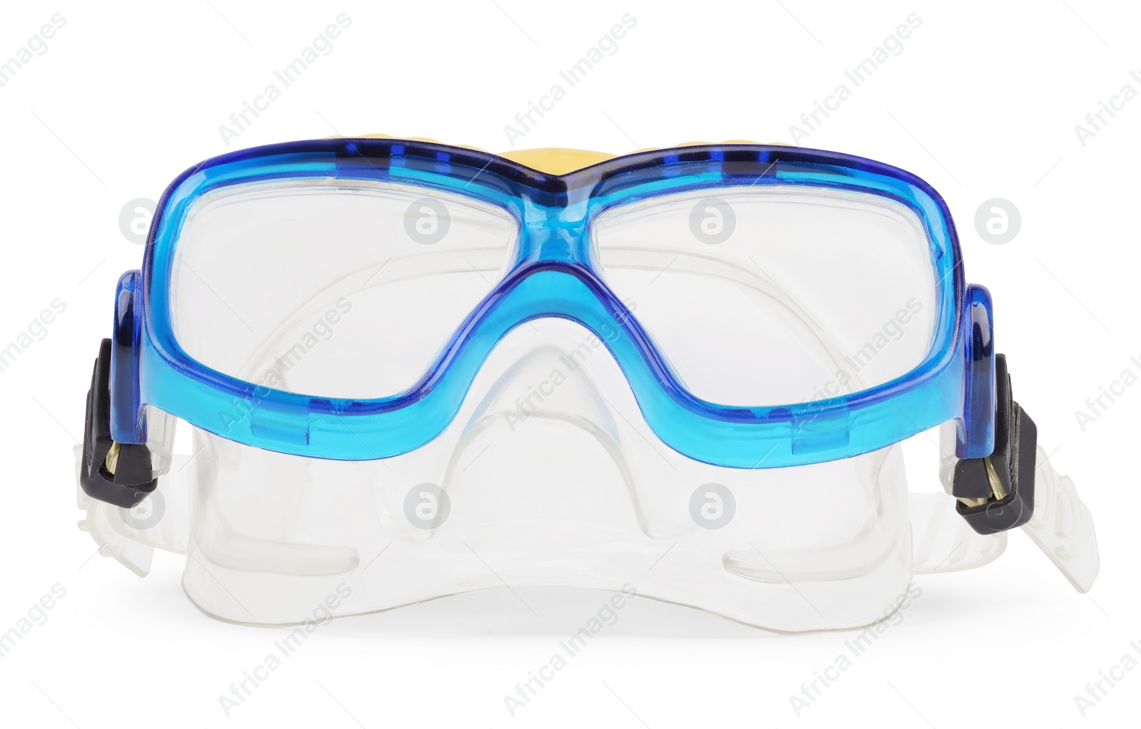 Photo of Blue diving mask isolated on white. Sports equipment