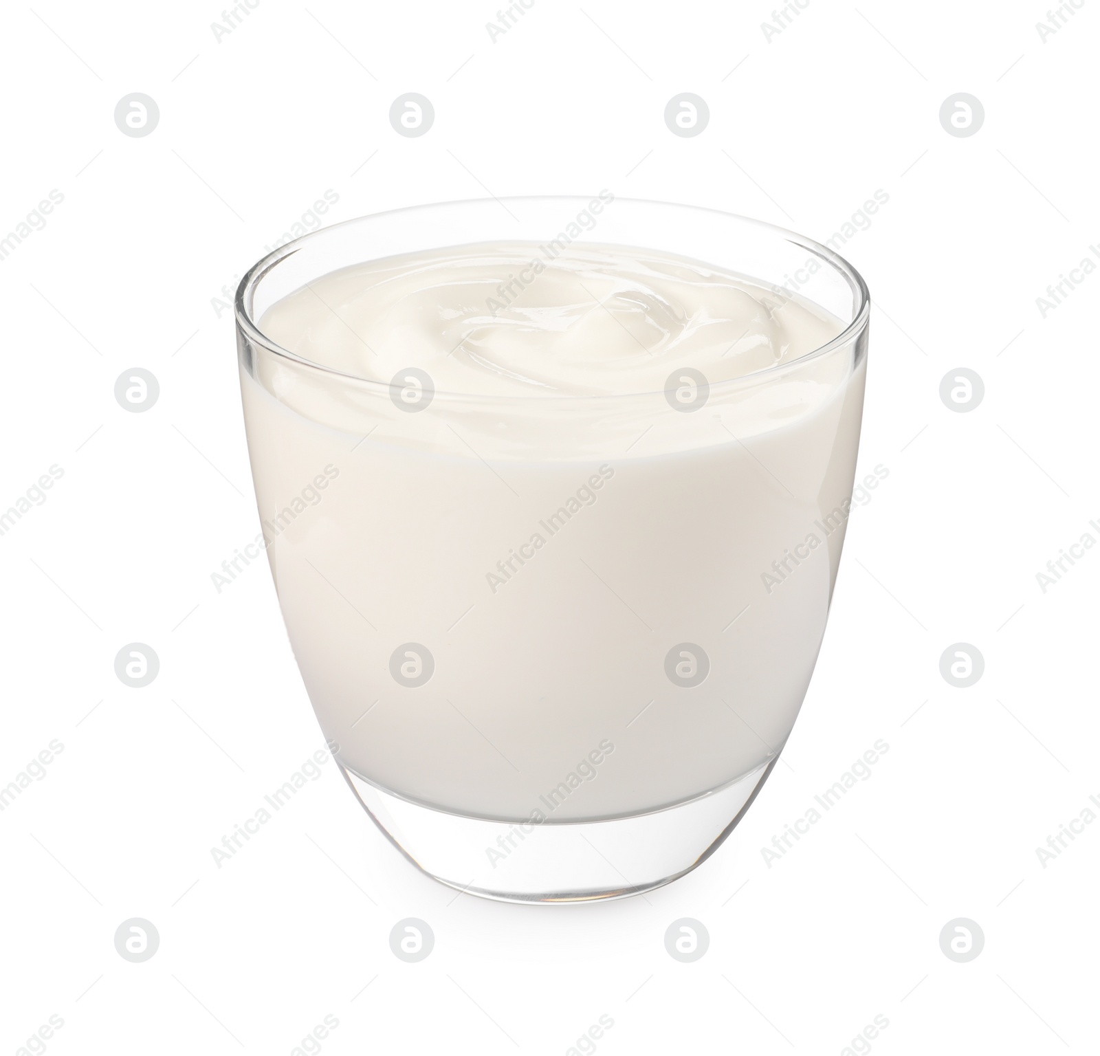 Photo of Glass with delicious organic yogurt isolated on white