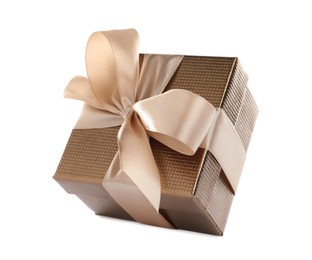 Photo of Beautiful gift box with ribbon and bow on white background