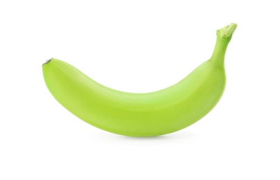 Green banana on white background. Exotic fruit 