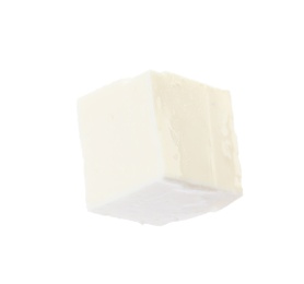 Piece of delicious feta cheese on white background