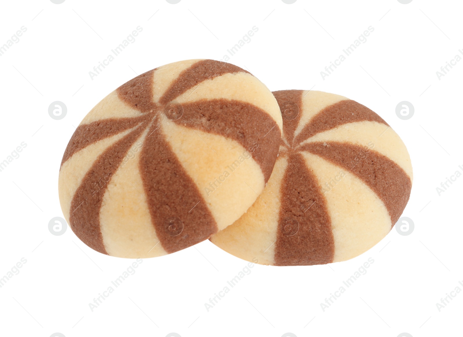 Photo of Sweet delicious striped cookies on white background