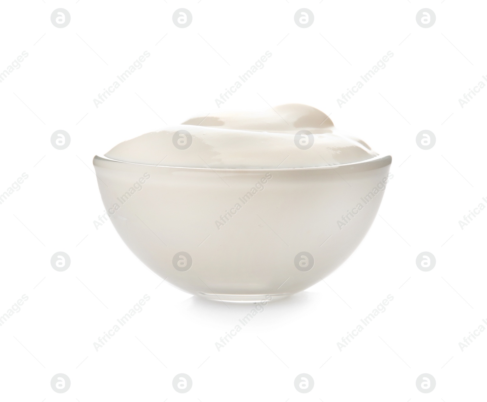 Photo of Bowl with sour cream on white background