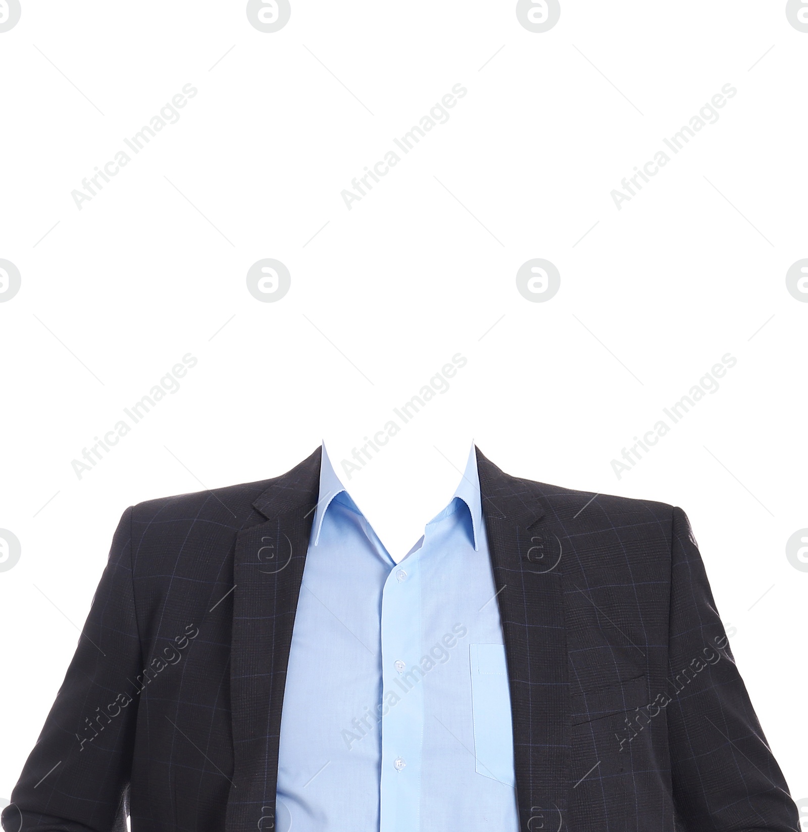 Image of Formal wear replacement template for passport photo or other documents. Jacket and shirt isolated on white