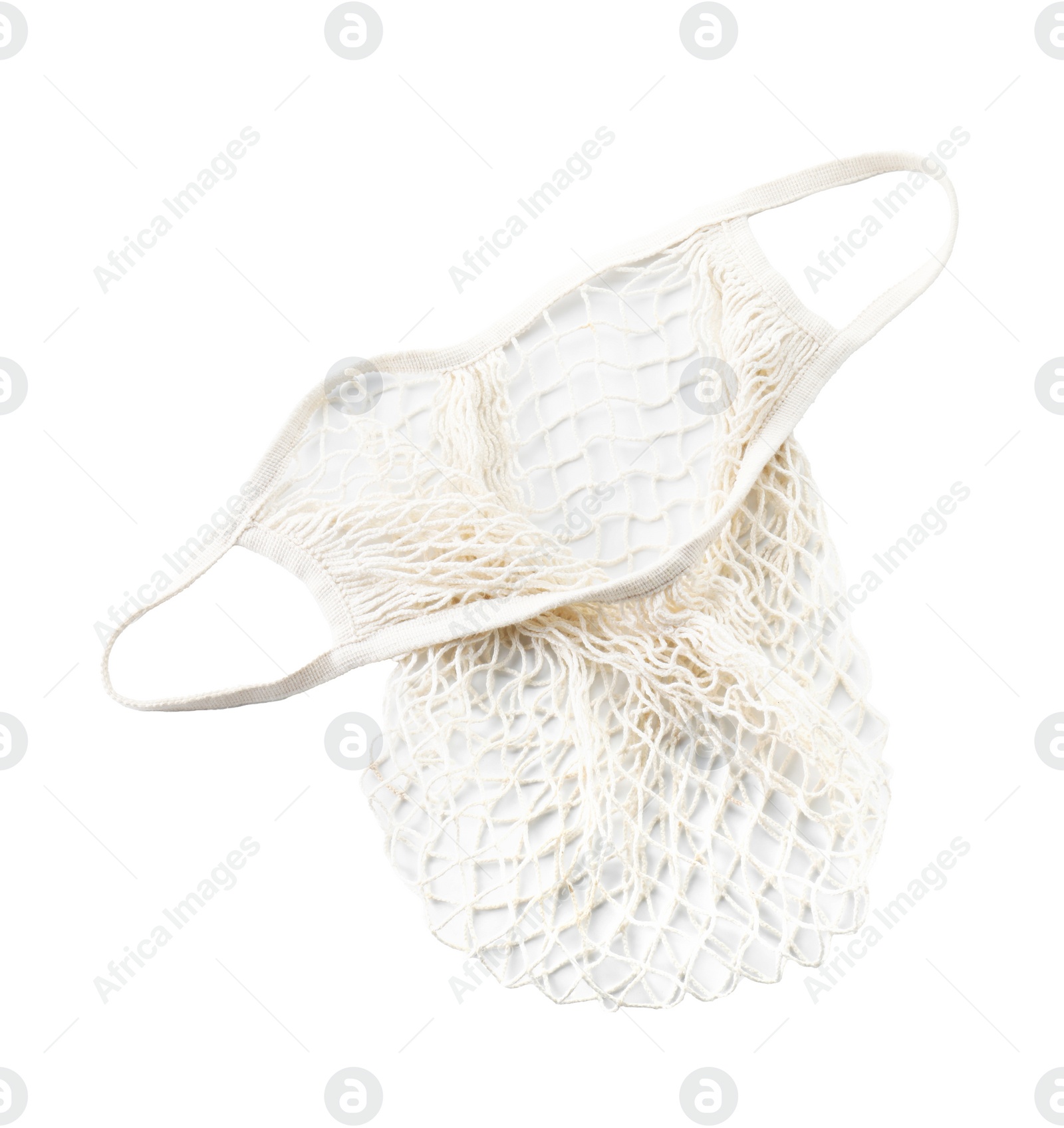 Photo of Empty string bag isolated on white, top view