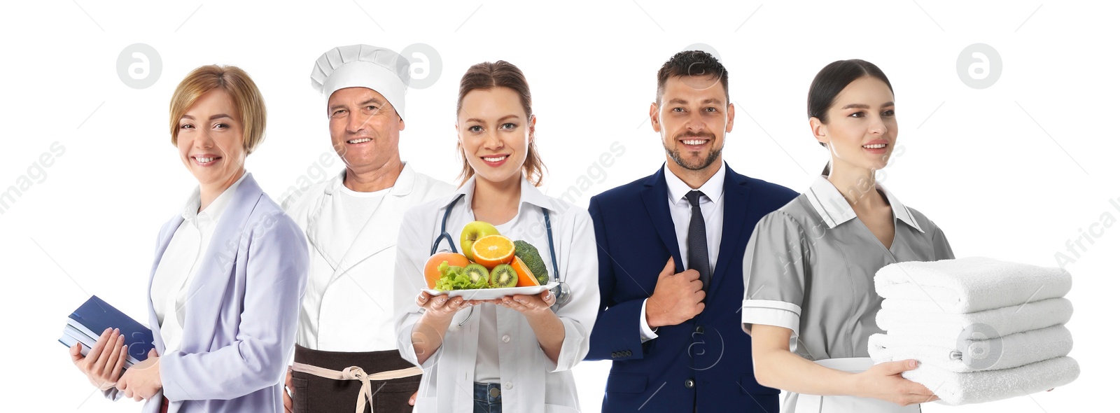 Image of Career choice. People of different professions on white background, banner design